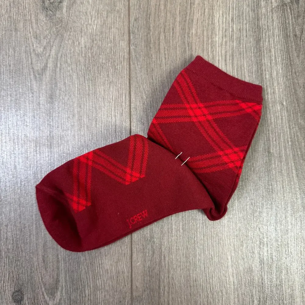 J.Crew Plaid Boot Socks WMNS One Size Red Stretch Breathable Full Toe One Pair